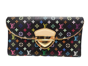 LOUIS VUITTON Monogram Multicolor Long Wallet Eugenie M93738 Black Trifold