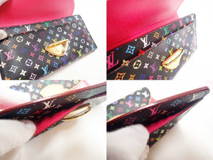 LOUIS VUITTON Monogram Multicolor Long Wallet Eugenie M93738 Black Trifold