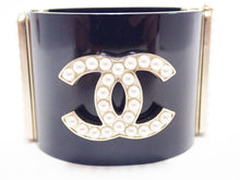 Load image into Gallery viewer, CHANEL Coco Mark Bangle Bracelet Black Plastic Pearl