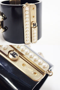 CHANEL Coco Mark Bangle Bracelet Black Plastic Pearl