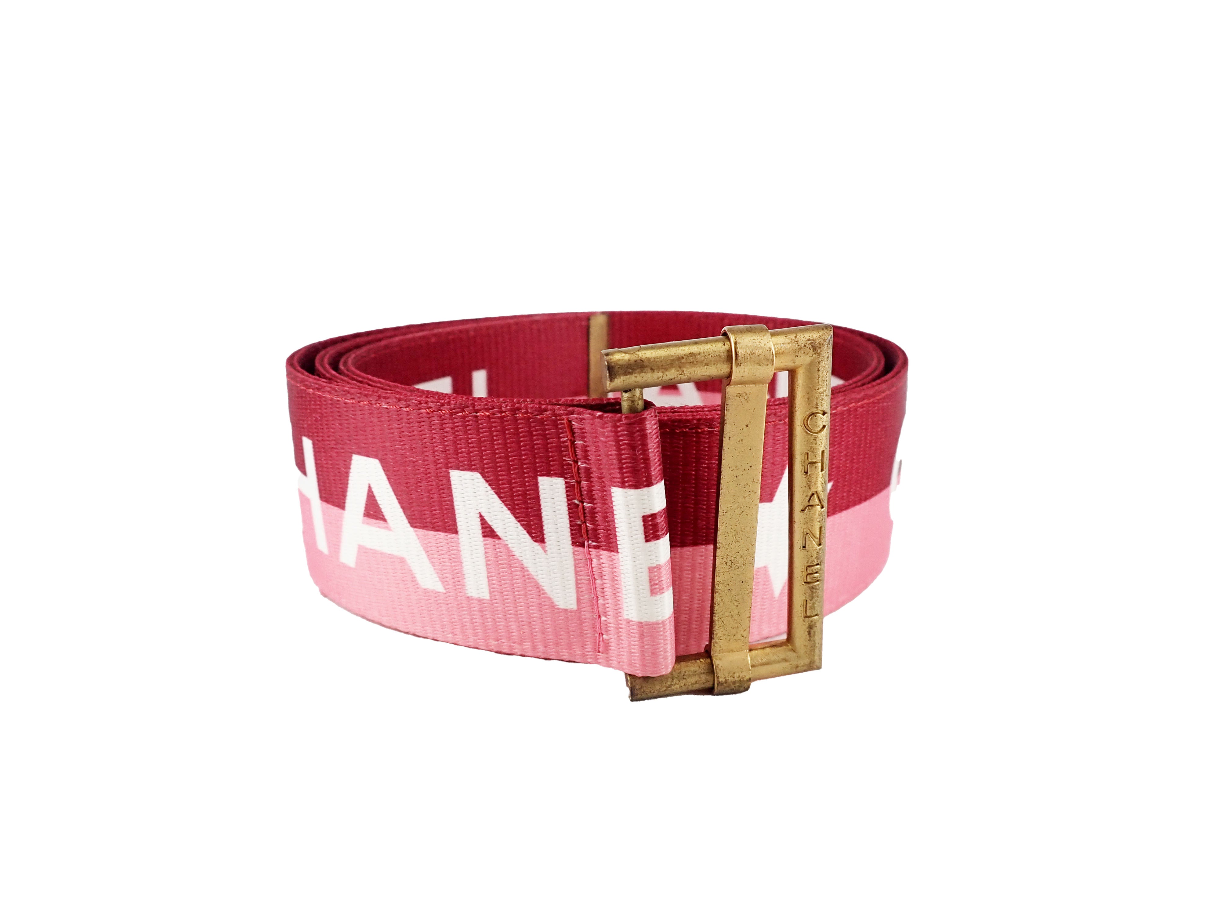 CHANEL Logo Belt Red Pink Gold Tone Metal Nylon Women Vintage – Bicolo1