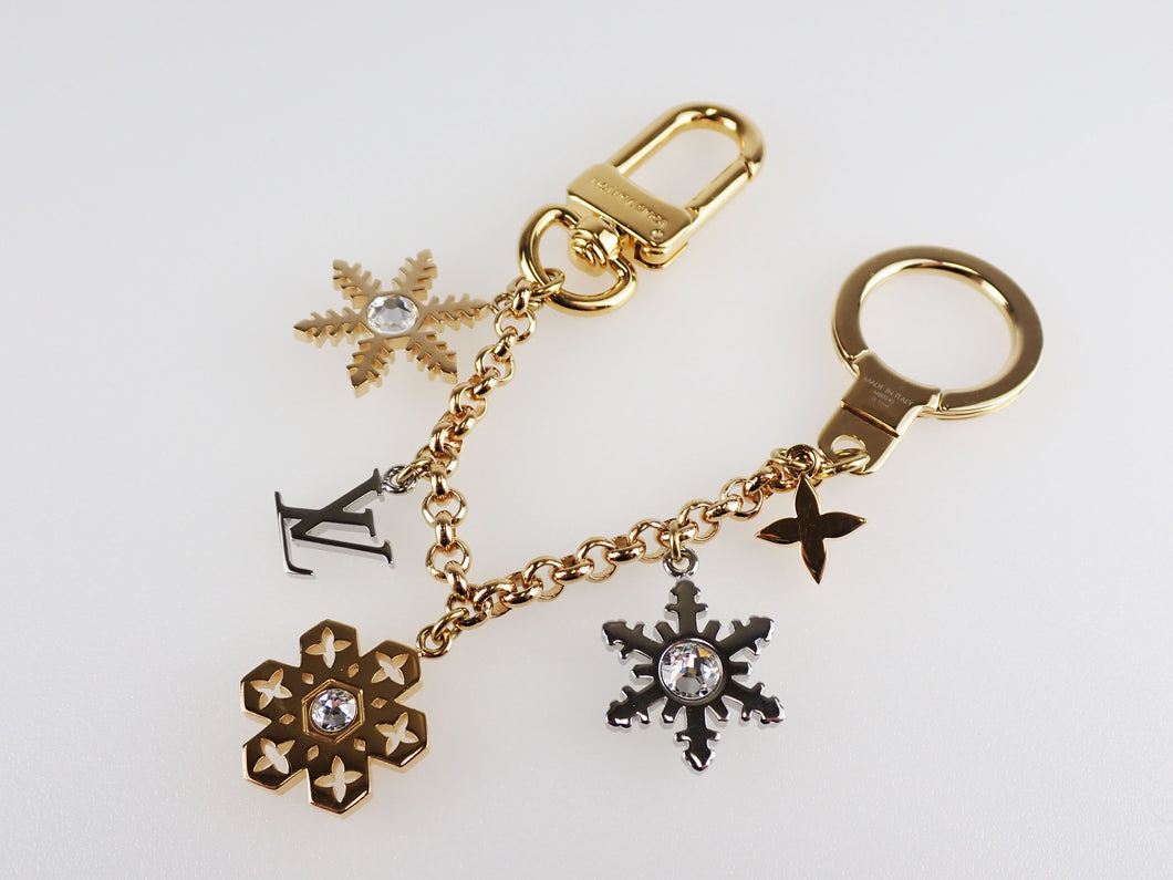 Louis Vuitton Bijoux Sac Chain Key Ring Bag Charm Gold Tone M80245 Snow Flake