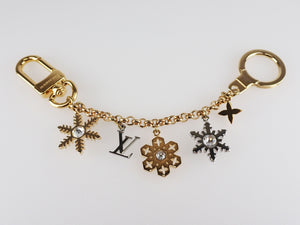 Louis Vuitton Bijoux Sac Chain Key Ring Bag Charm Gold Tone M80245 Snow Flake